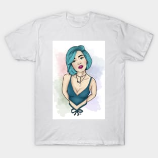 Bold Elegance: Blue-Haired Beauty T-Shirt